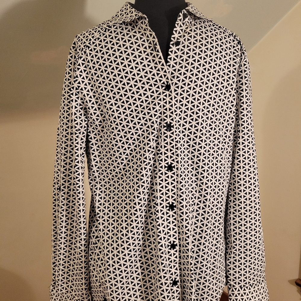 Geometric Patterned Black and White Men's Shirt Size S